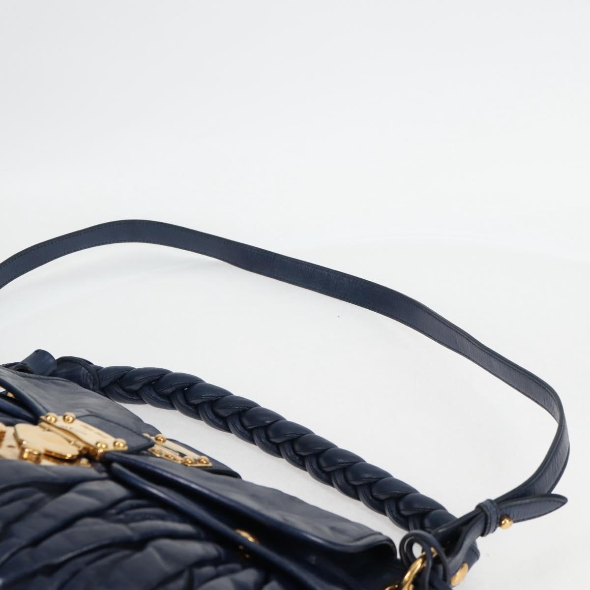 Miu Miu Matelasse Hand Bag Leather 2way Blue Gold Auth 130113V