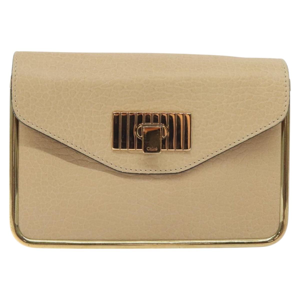 Chloe Chain Sally Shoulder Bag Leather Beige Gold Auth 130115