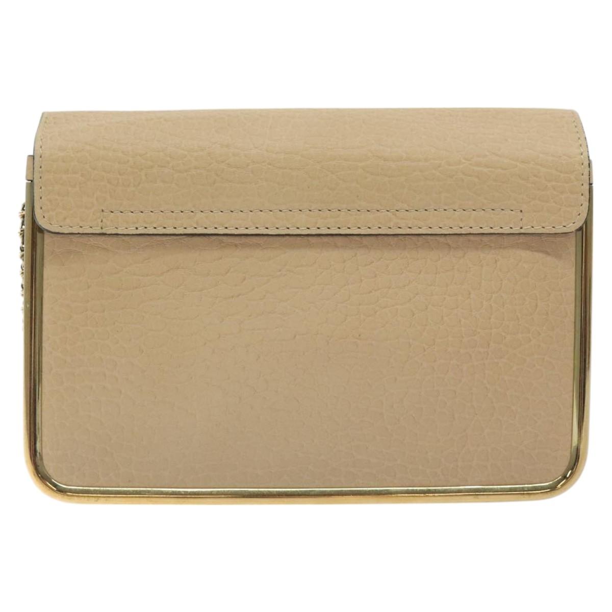 Chloe Chain Sally Shoulder Bag Leather Beige Gold Auth 130115