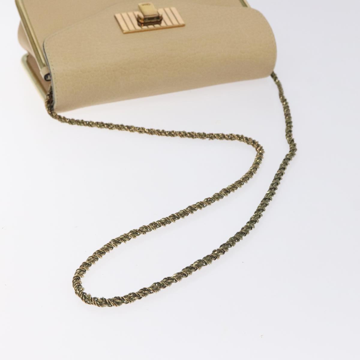 Chloe Chain Sally Shoulder Bag Leather Beige Gold Auth 130115