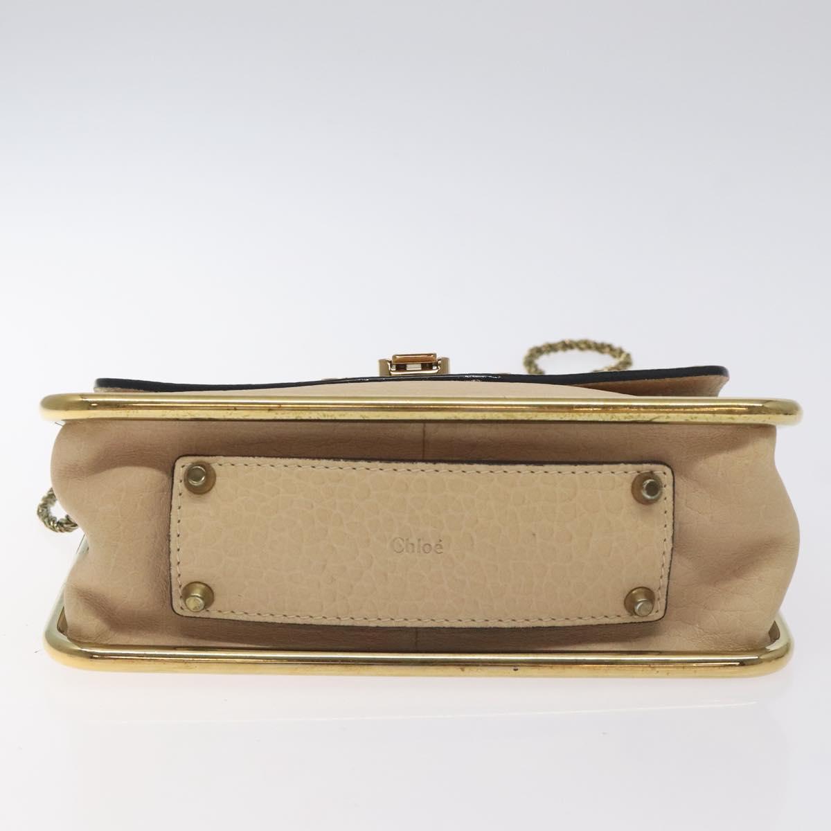 Chloe Chain Sally Shoulder Bag Leather Beige Gold Auth 130115