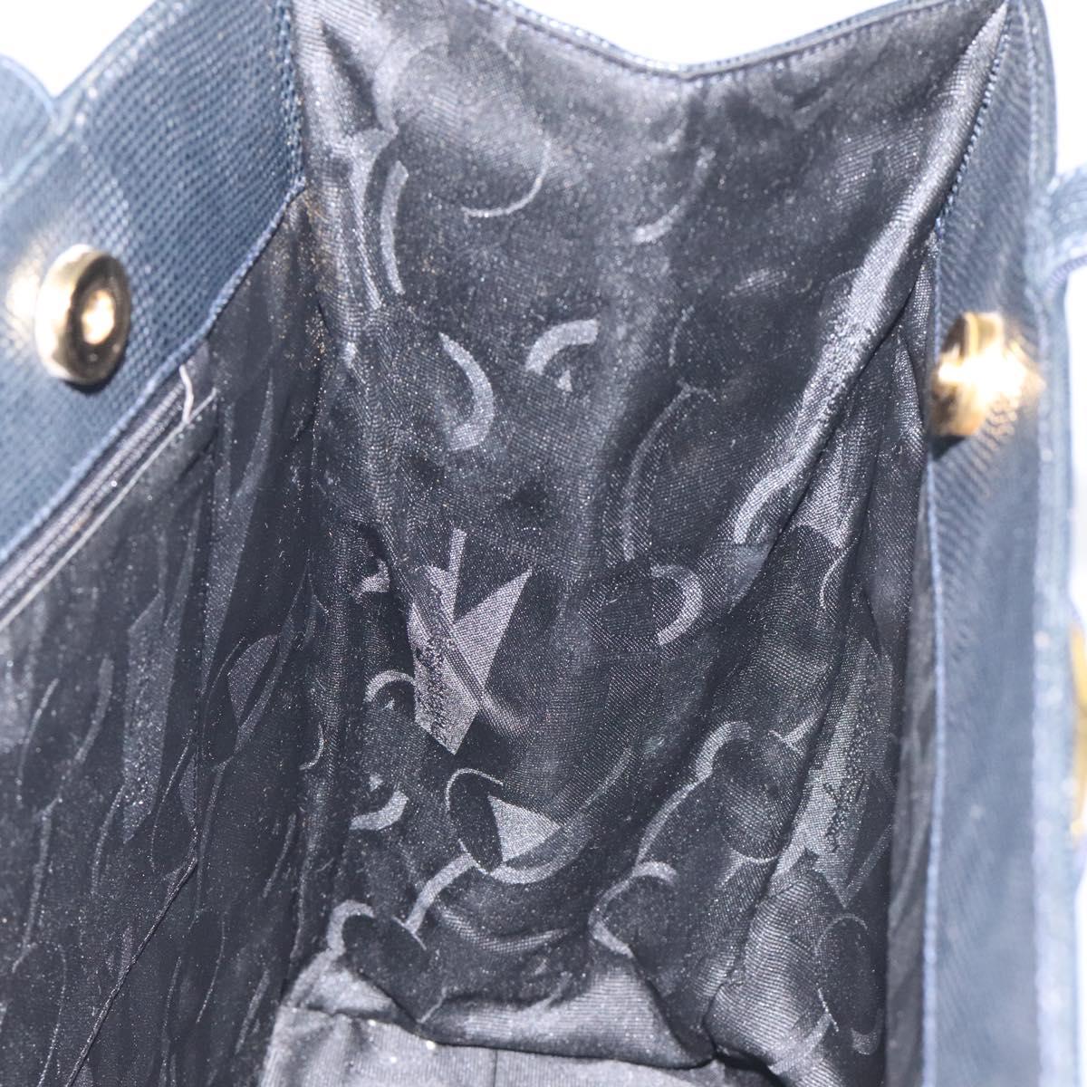 Salvatore Ferragamo Tote Bag Snakeskin embossed Navy Gold Auth 130119