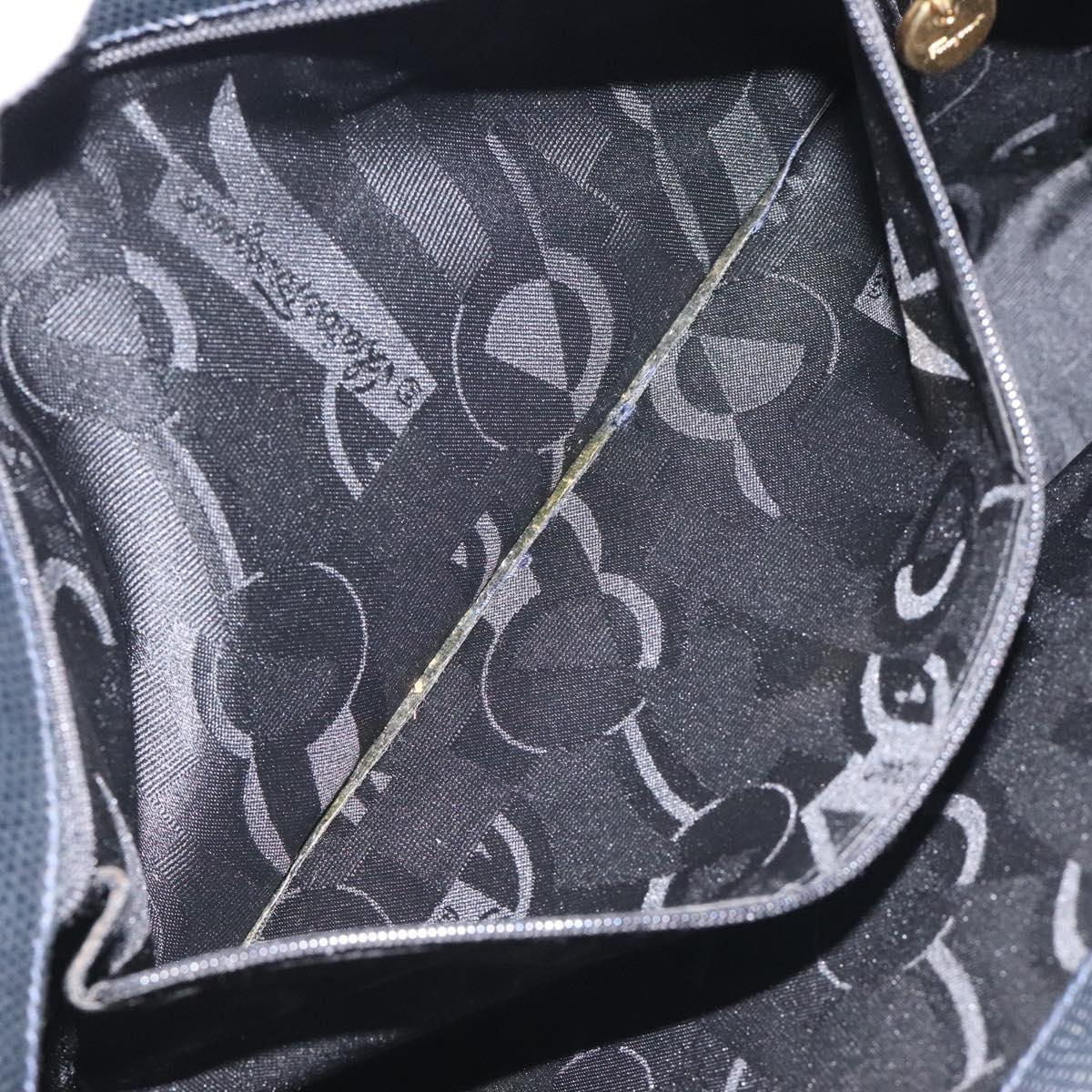 Salvatore Ferragamo Tote Bag Snakeskin embossed Navy Gold Auth 130119