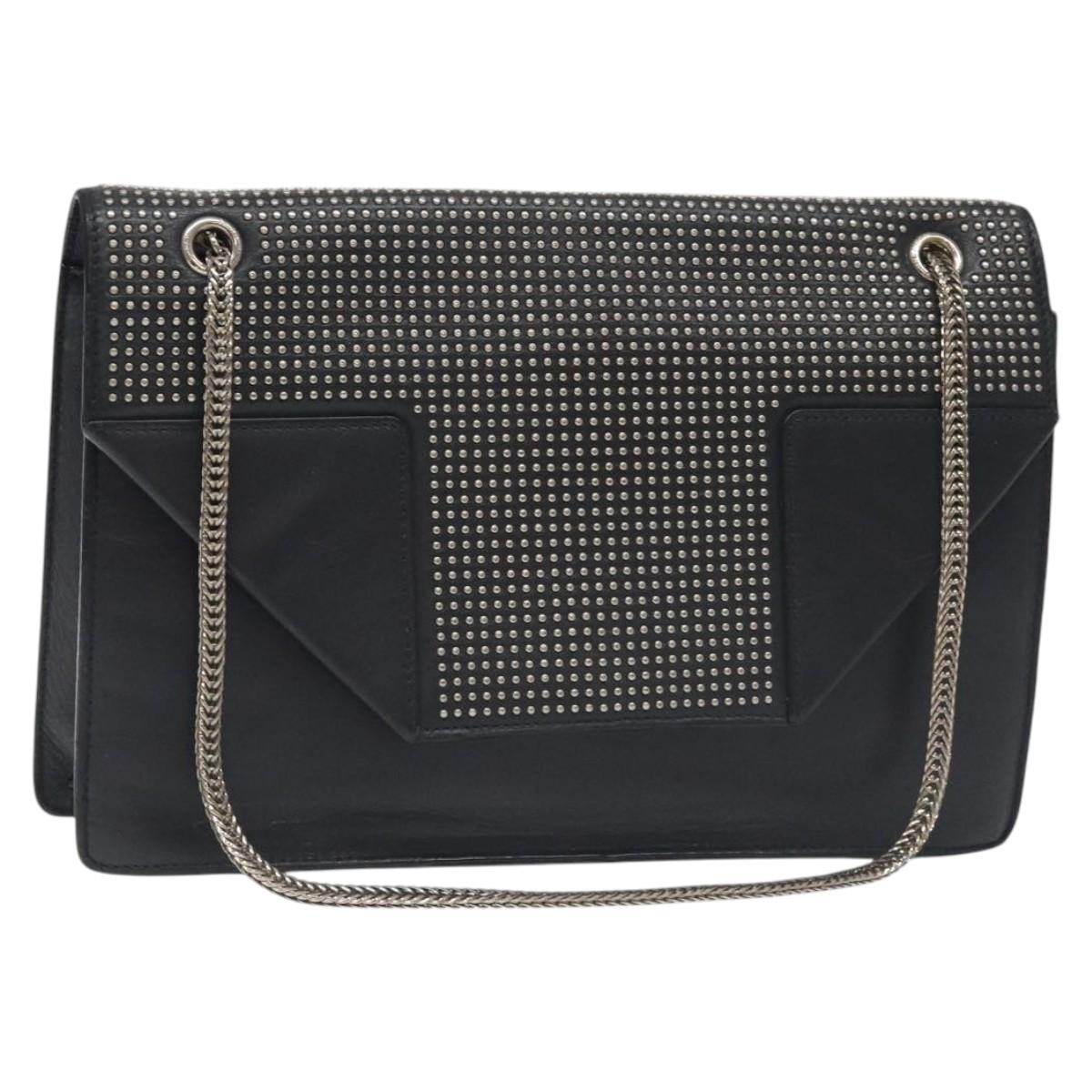 SAINT LAURENT Chain Betty Shoulder Bag Leather Black Silver Auth 130120