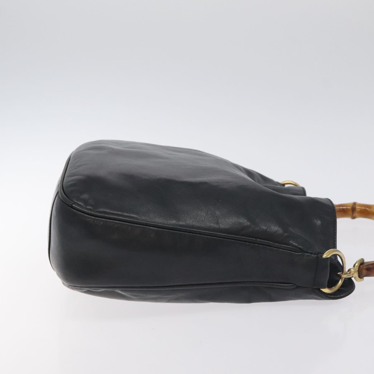GUCCI Bamboo Hand Bag Leather Black Gold 001 2113 1638 Auth 130141