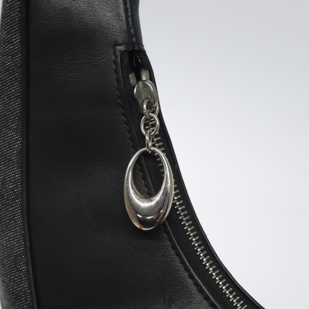 BVLGARI Logo Mania Shoulder Bag Canvas Leather Black Silver Auth 130143