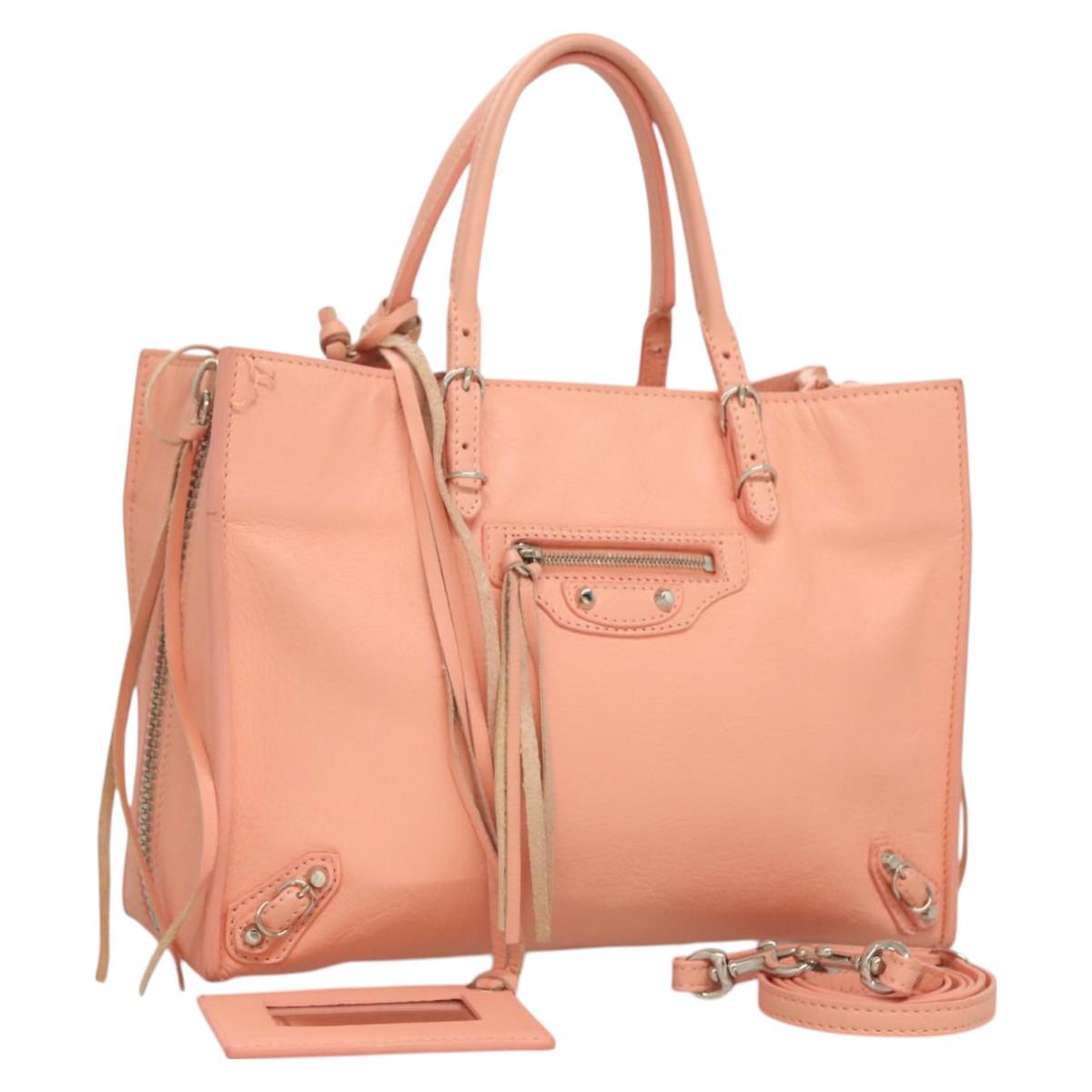 BALENCIAGA The Paper A6 Hand Bag Leather 2way Pink Silver 370926 Auth 130150