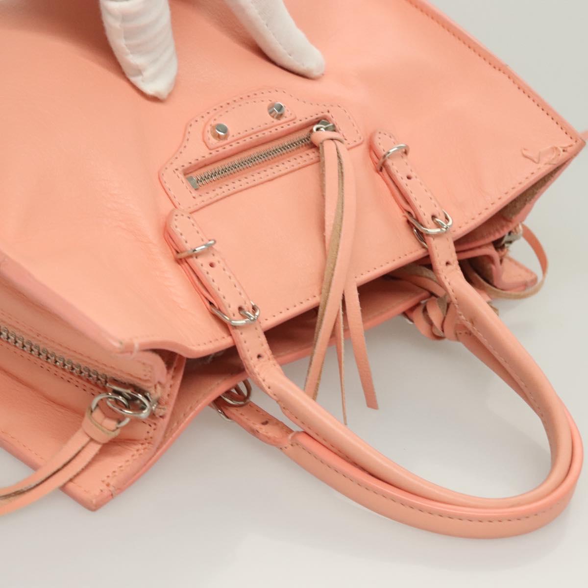 BALENCIAGA The Paper A6 Hand Bag Leather 2way Pink Silver 370926 Auth 130150