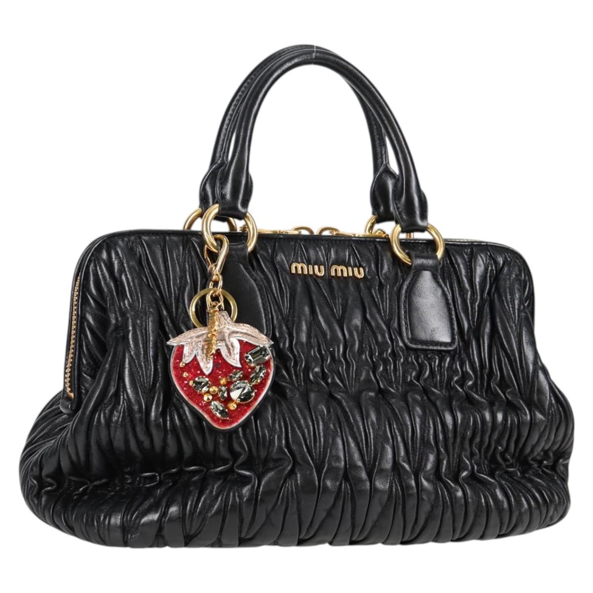 Miu Miu Matelasse Hand Bag Leather Black Gold Auth 130155V