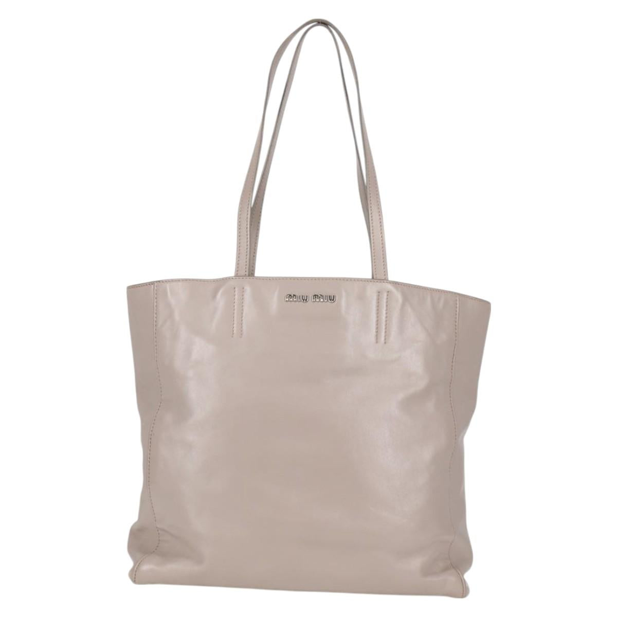 Miu Miu Tote Bag Leather Silver Light gray Auth 130156V