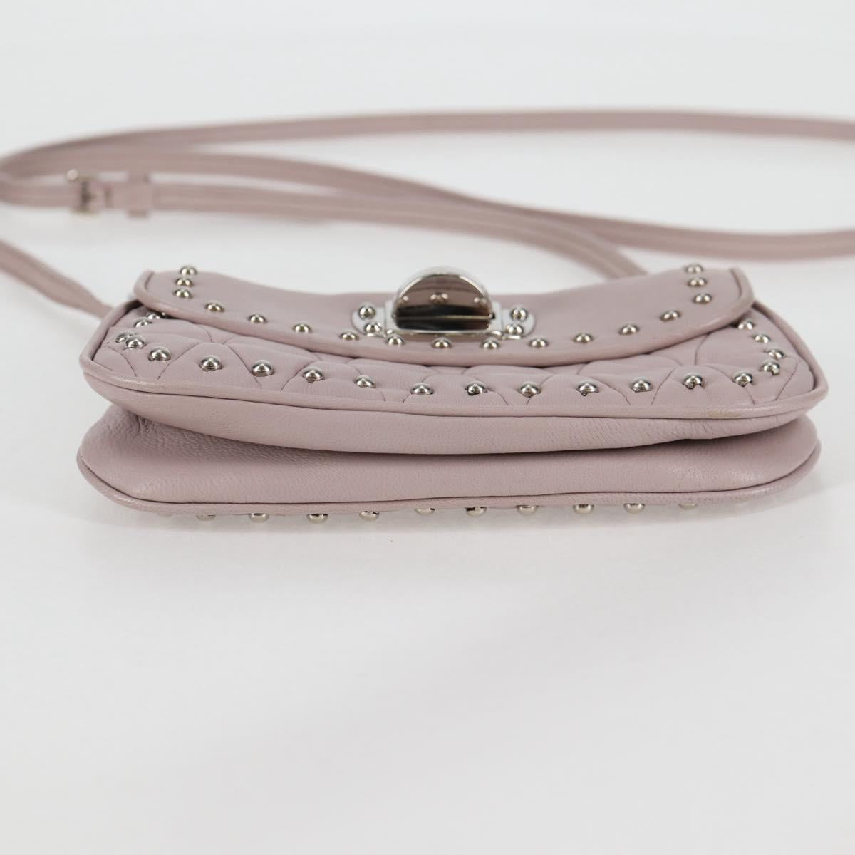 Miu Miu Studs Chain Shoulder Bag Leather Pink Silver Auth 130159V
