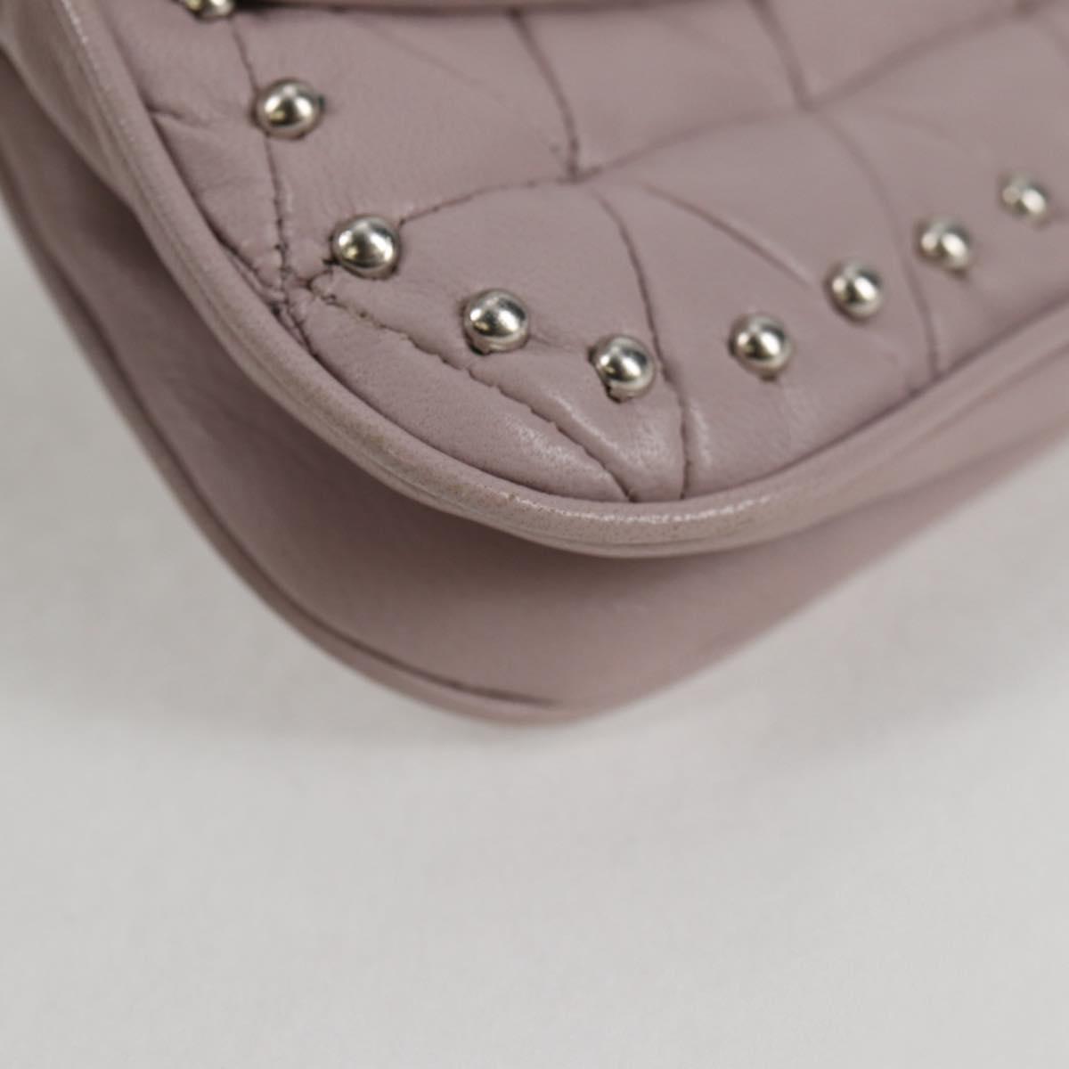 Miu Miu Studs Chain Shoulder Bag Leather Pink Silver Auth 130159V