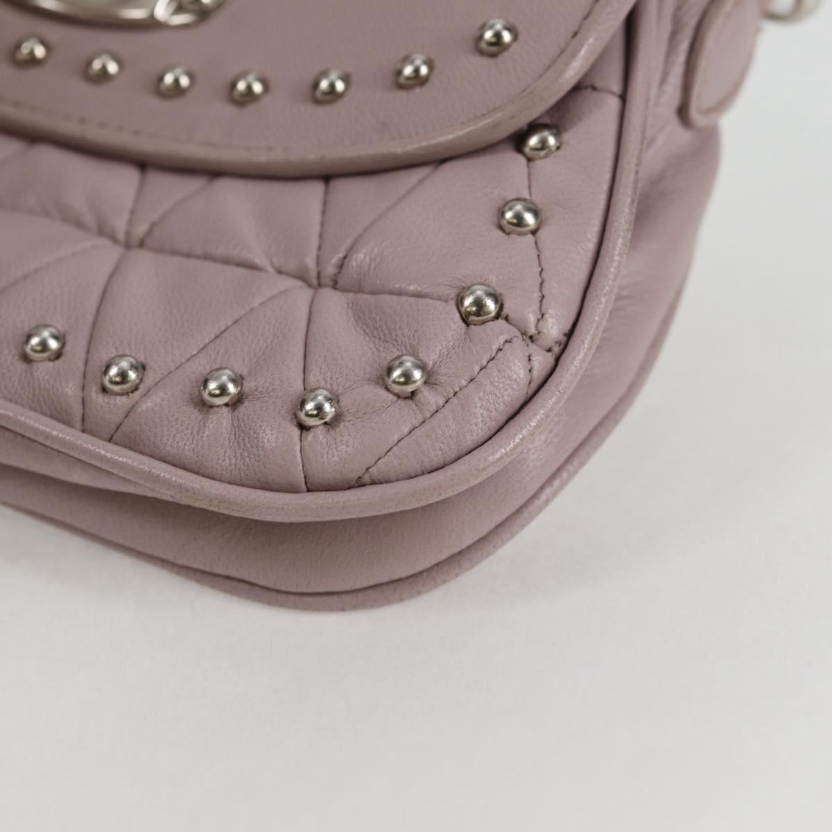 Miu Miu Studs Chain Shoulder Bag Leather Pink Silver Auth 130159V