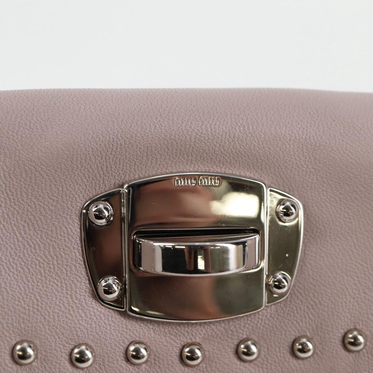 Miu Miu Studs Chain Shoulder Bag Leather Pink Silver Auth 130159V