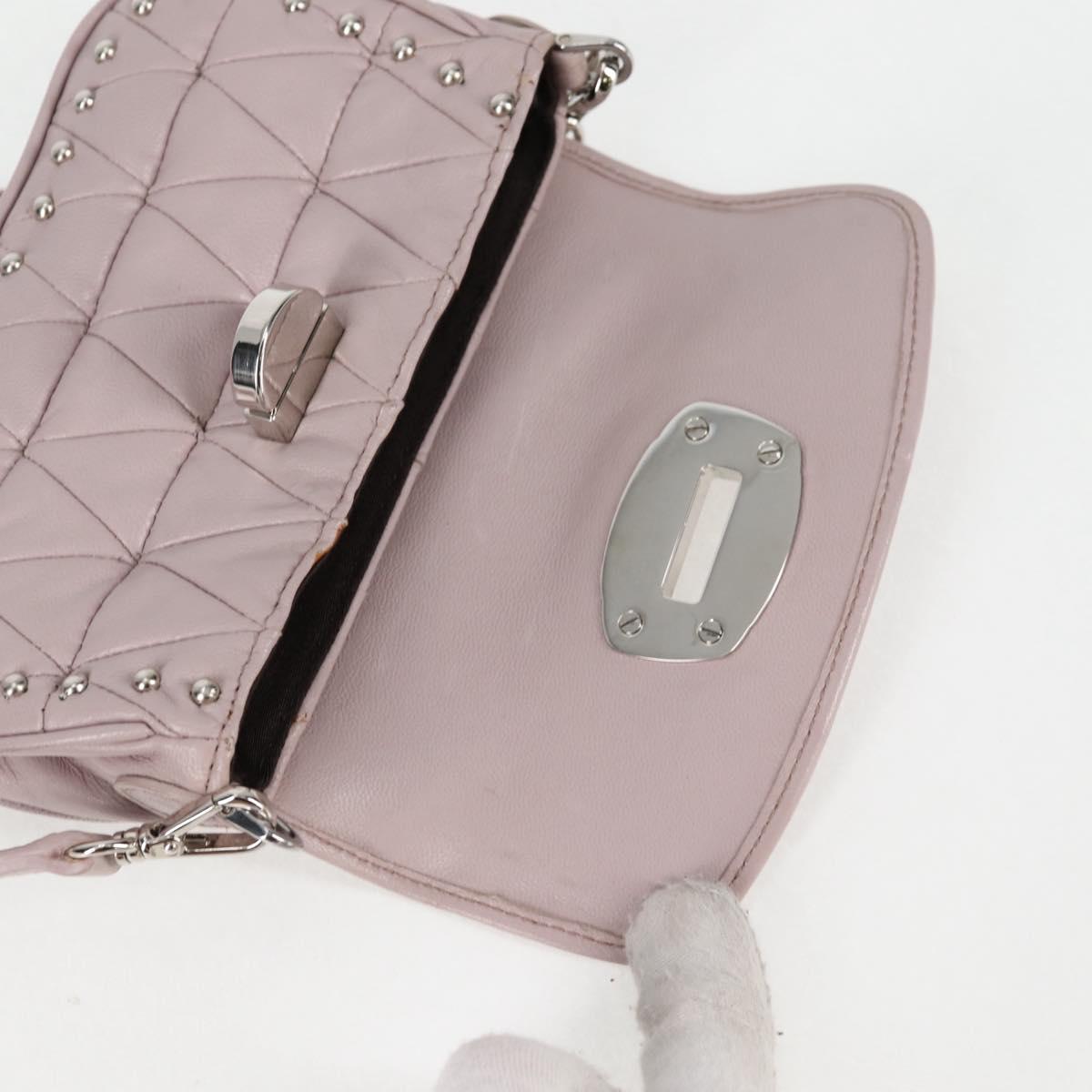 Miu Miu Studs Chain Shoulder Bag Leather Pink Silver Auth 130159V