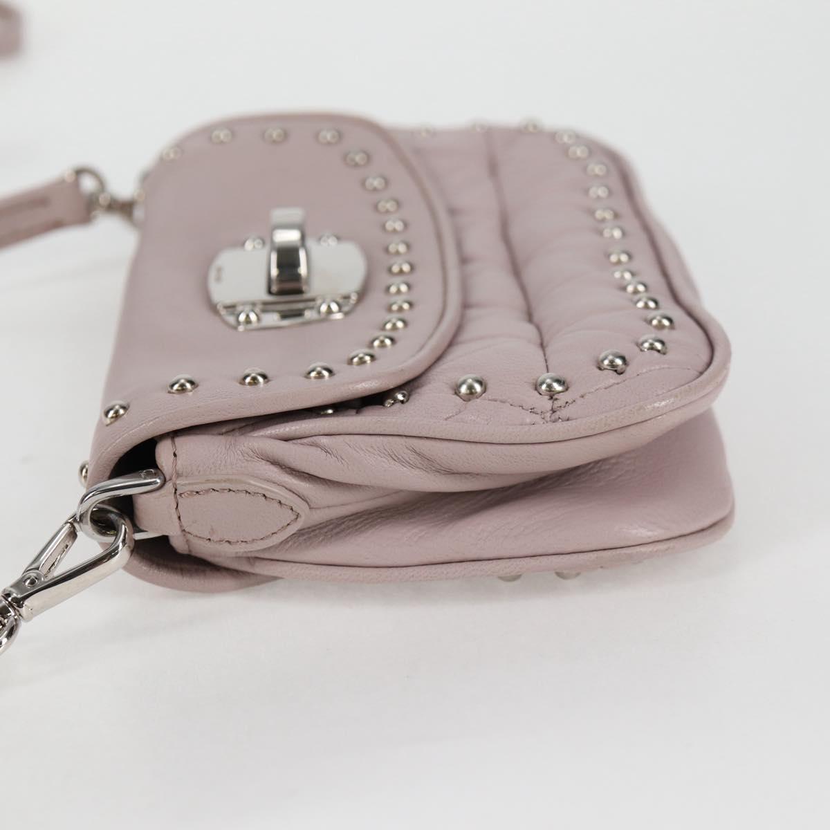 Miu Miu Studs Chain Shoulder Bag Leather Pink Silver Auth 130159V