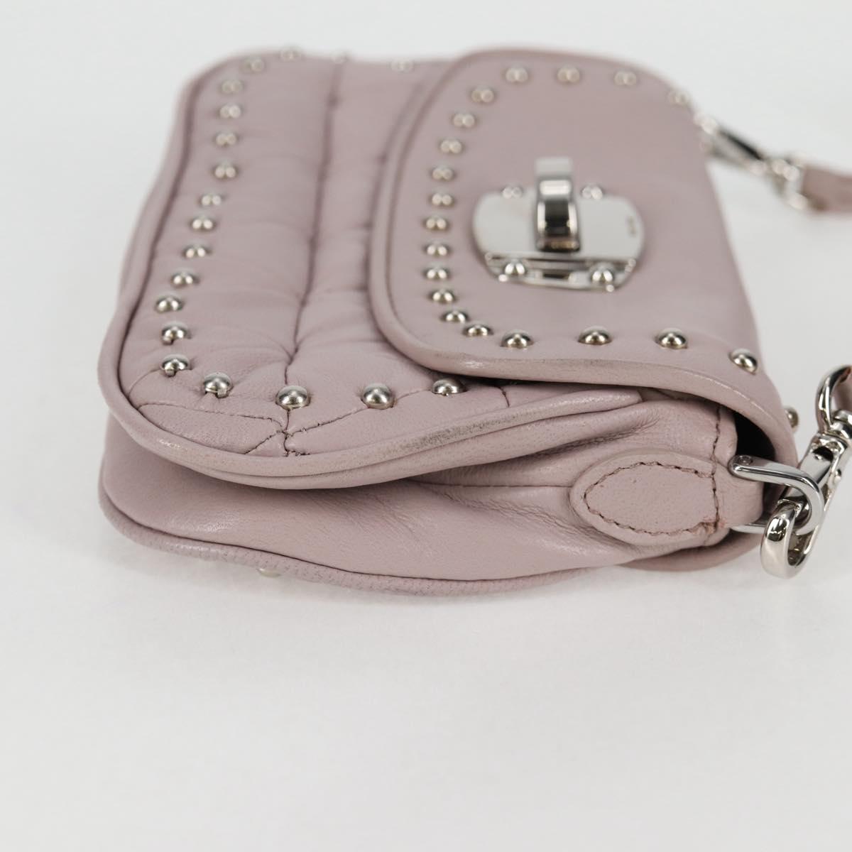 Miu Miu Studs Chain Shoulder Bag Leather Pink Silver Auth 130159V