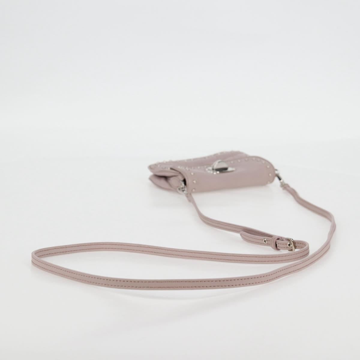 Miu Miu Studs Chain Shoulder Bag Leather Pink Silver Auth 130159V