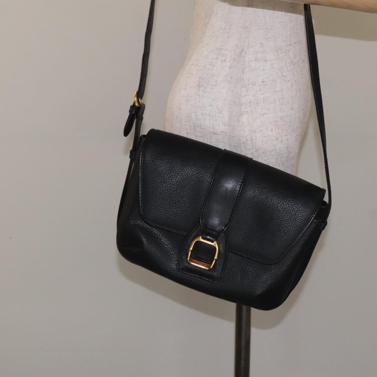 GUCCI Shoulder Bag Leather Black Gold 001 056 1299 Auth 130162