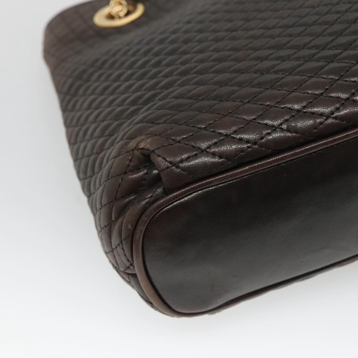 BALLY Quilted Chain Shoulder Bag Leather Black Gold Auth 130164