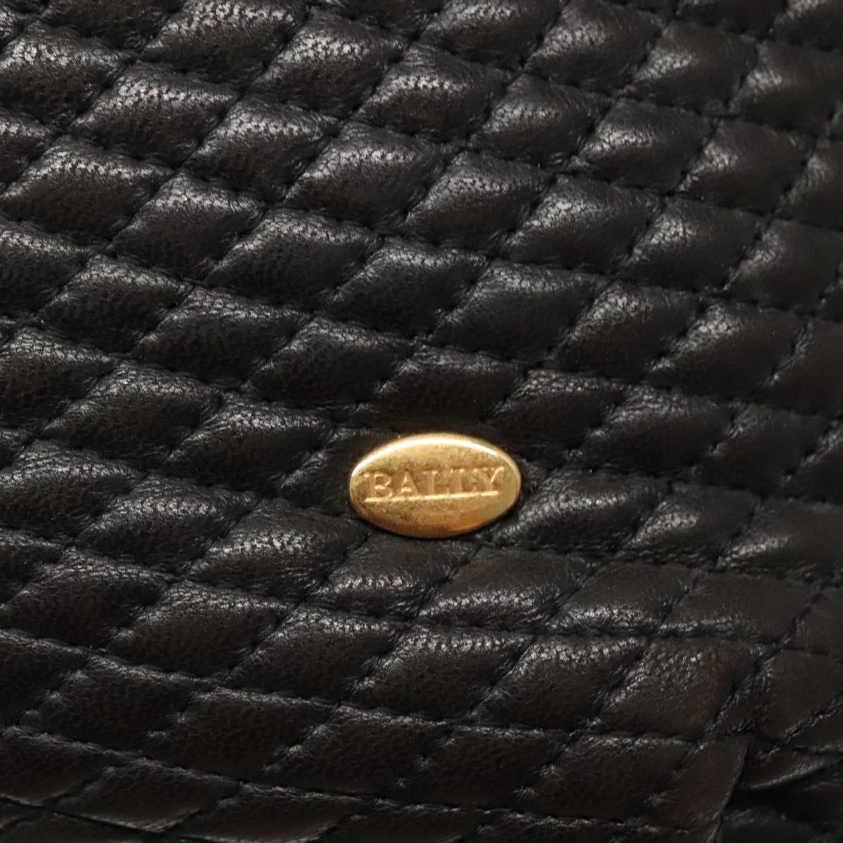 BALLY Quilted Chain Shoulder Bag Leather Black Gold Auth 130164