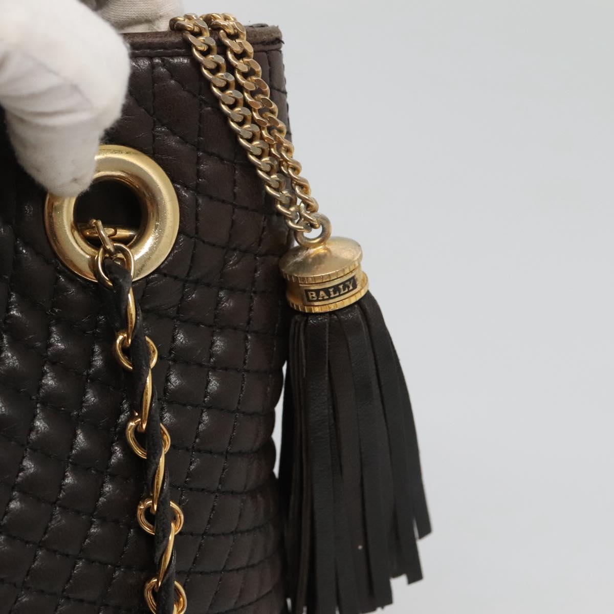 BALLY Quilted Chain Shoulder Bag Leather Black Gold Auth 130164
