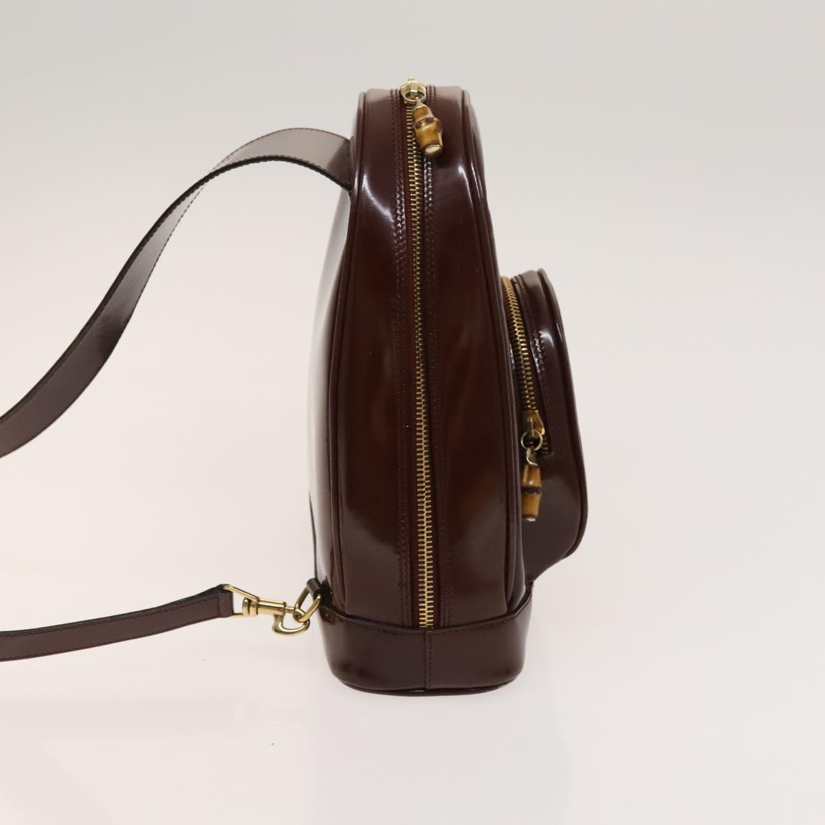 GUCCI Bamboo Body Bag Patent Leather Brown Gold 003 3444 0127 Auth 130177