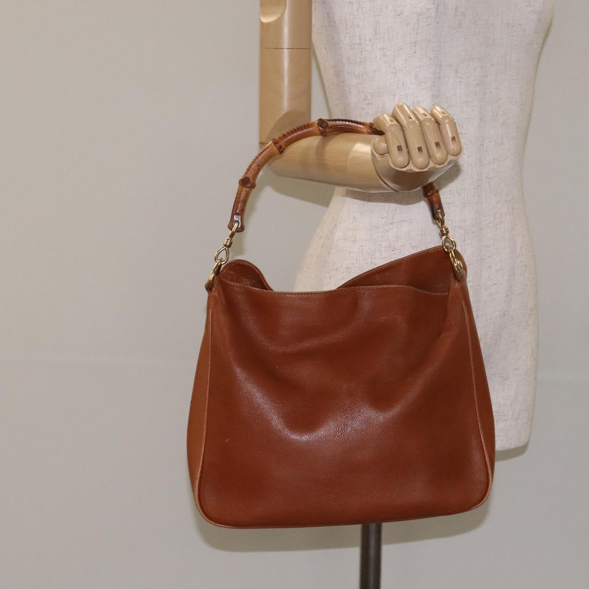 GUCCI Bamboo Shoulder Bag Leather Brown Gold 001 1448 1638 Auth 130180