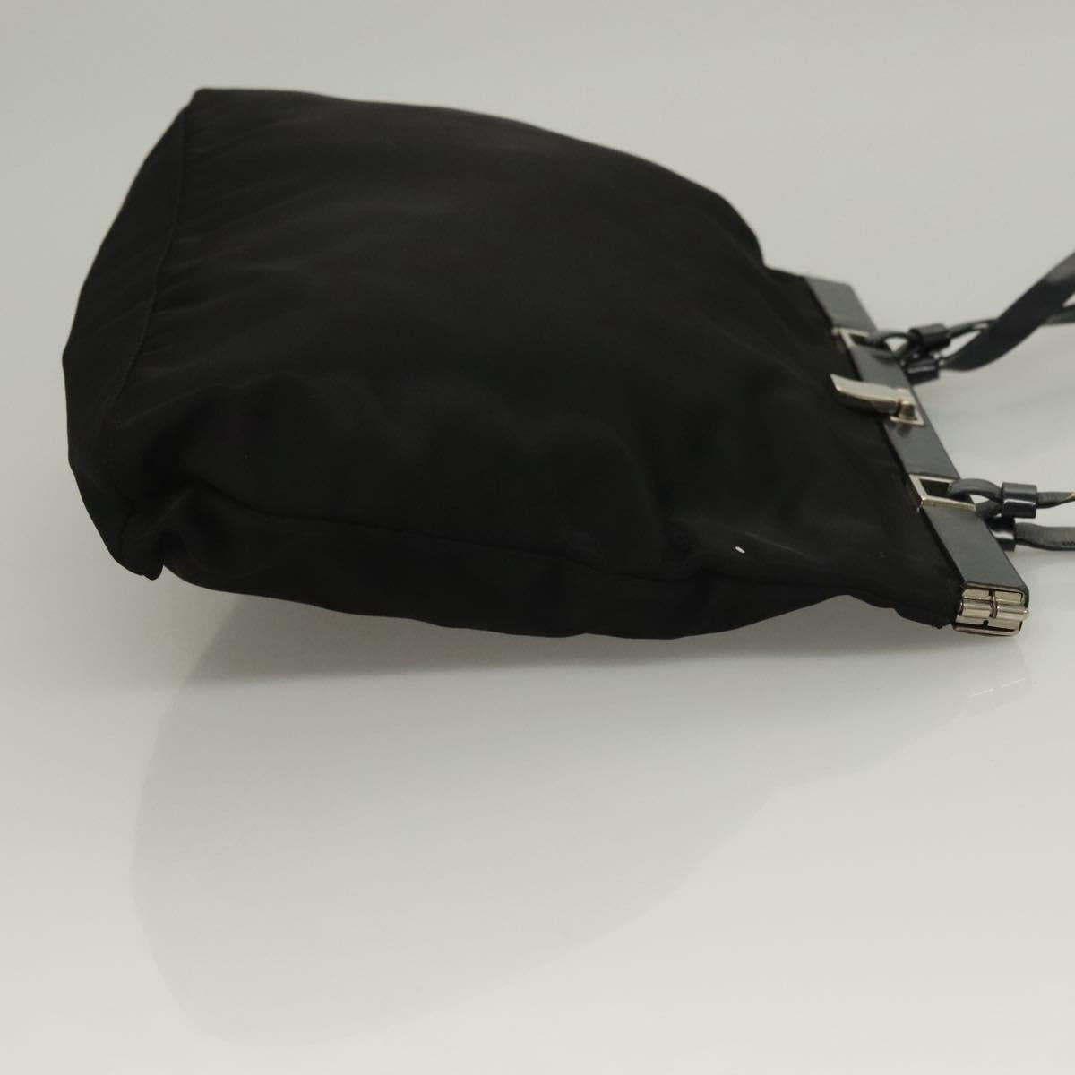 PRADA Shoulder Bag Nylon Black Silver Auth 130183