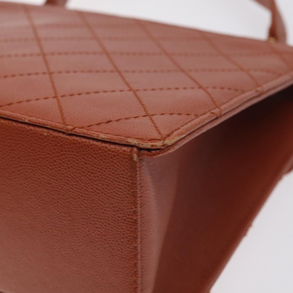 CHANEL Matelasse Hand Bag Caviar Skin Brown Gold CC Auth 130197