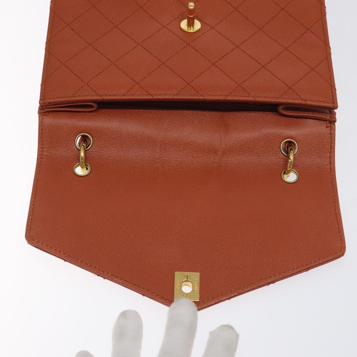 CHANEL Matelasse Hand Bag Caviar Skin Brown Gold CC Auth 130197