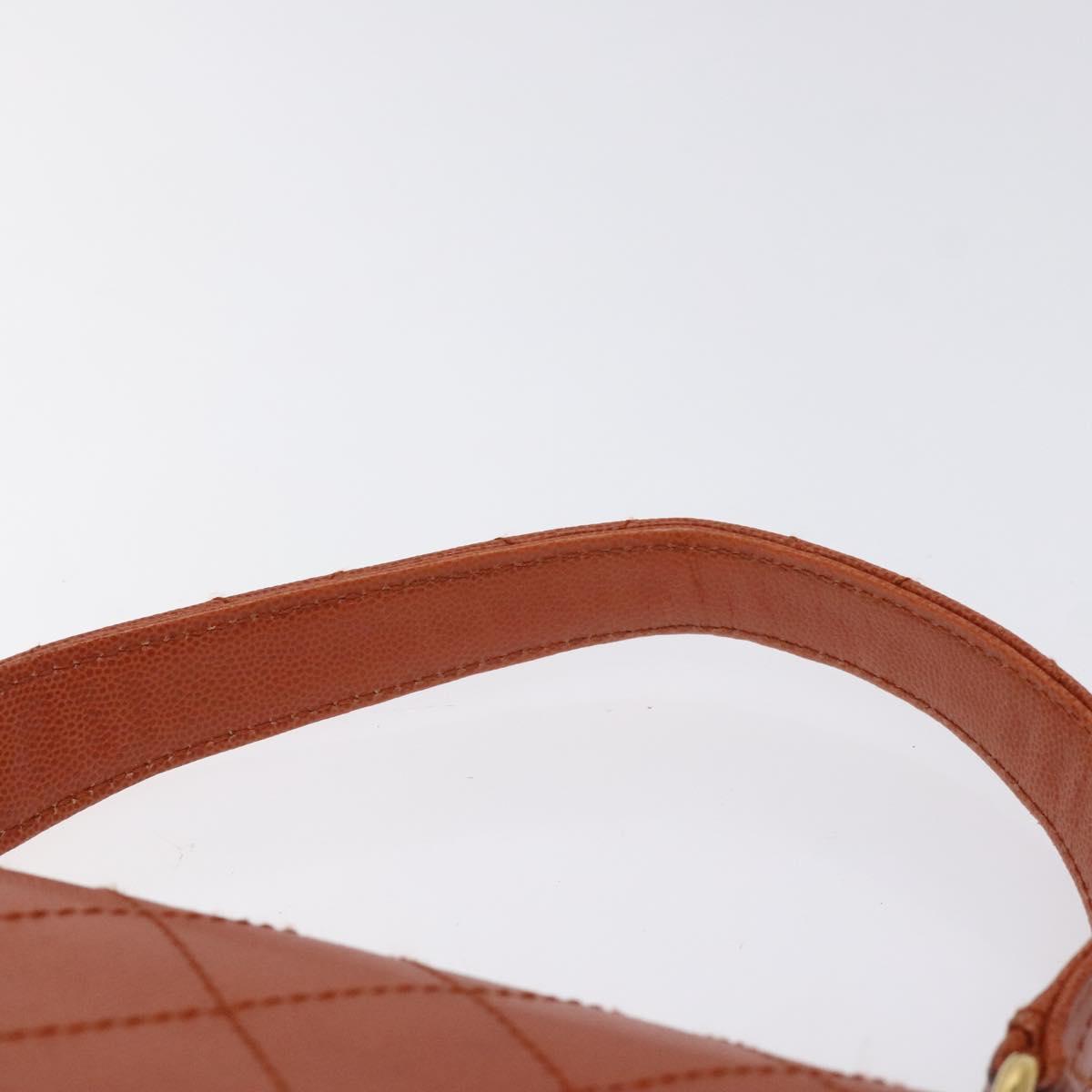 CHANEL Matelasse Hand Bag Caviar Skin Brown Gold CC Auth 130197