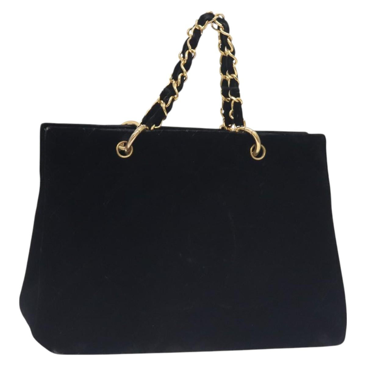 CHANEL Matelasse COCO Mark Chain Hand Bag Velor Black Silver CC Auth 130198