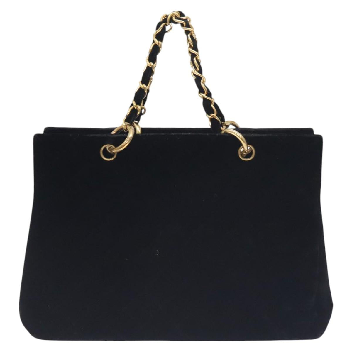 CHANEL Matelasse COCO Mark Chain Hand Bag Velor Black Silver CC Auth 130198