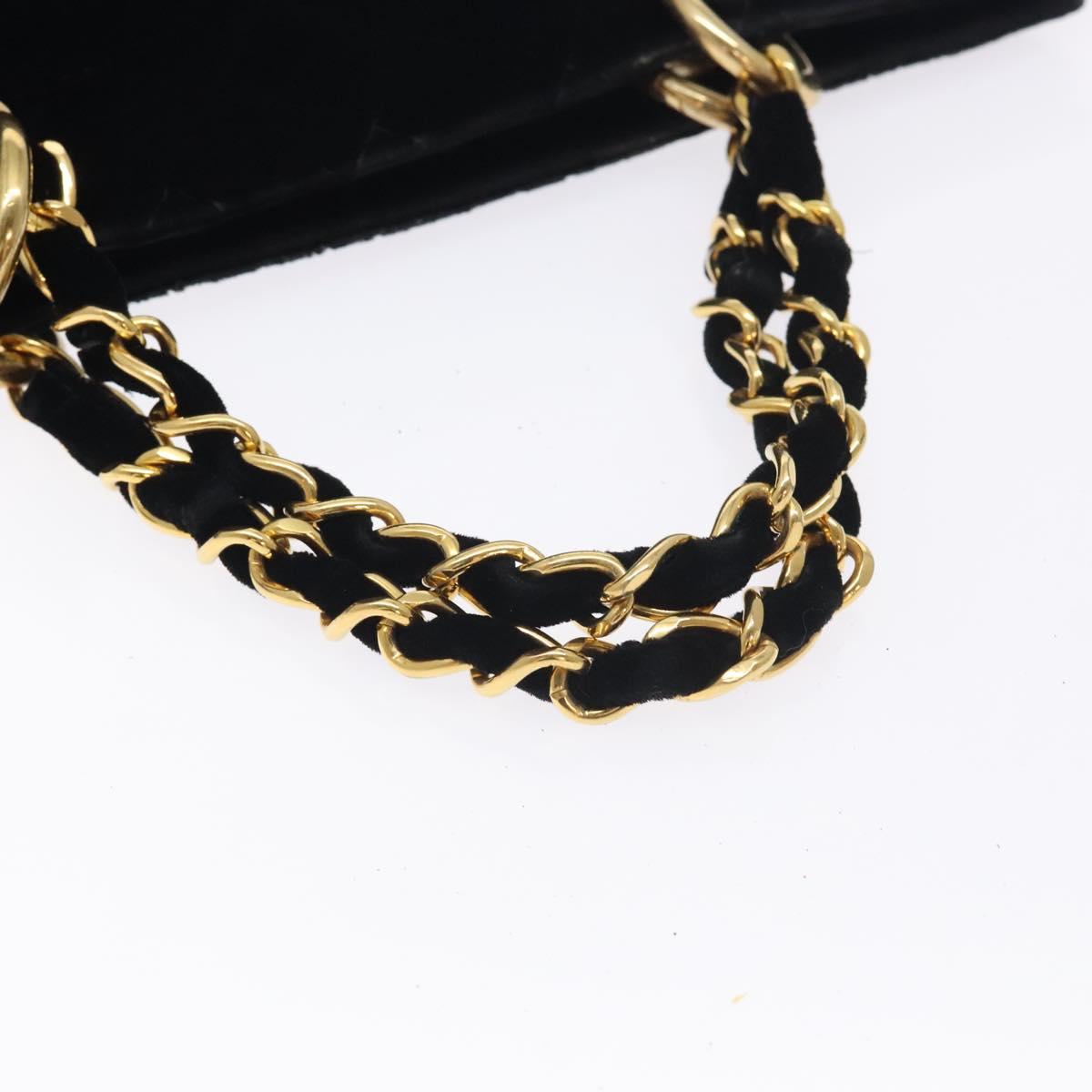 CHANEL Matelasse COCO Mark Chain Hand Bag Velor Black Silver CC Auth 130198