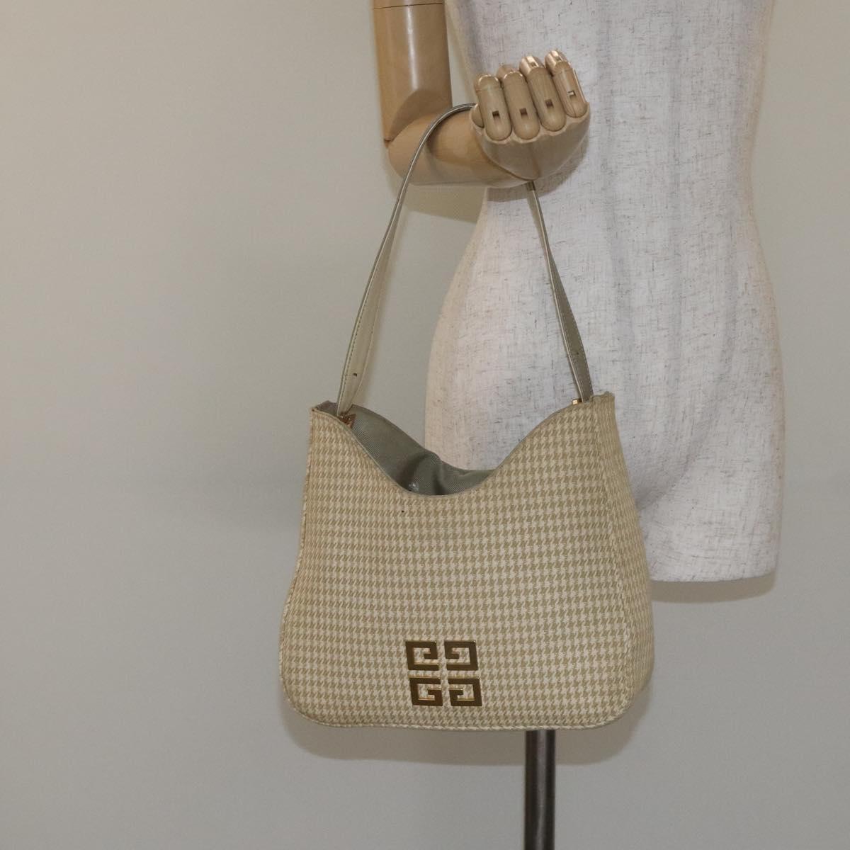 GIVENCHY Staggered Pattern Shoulder Bag Canvas Beige Auth 130221