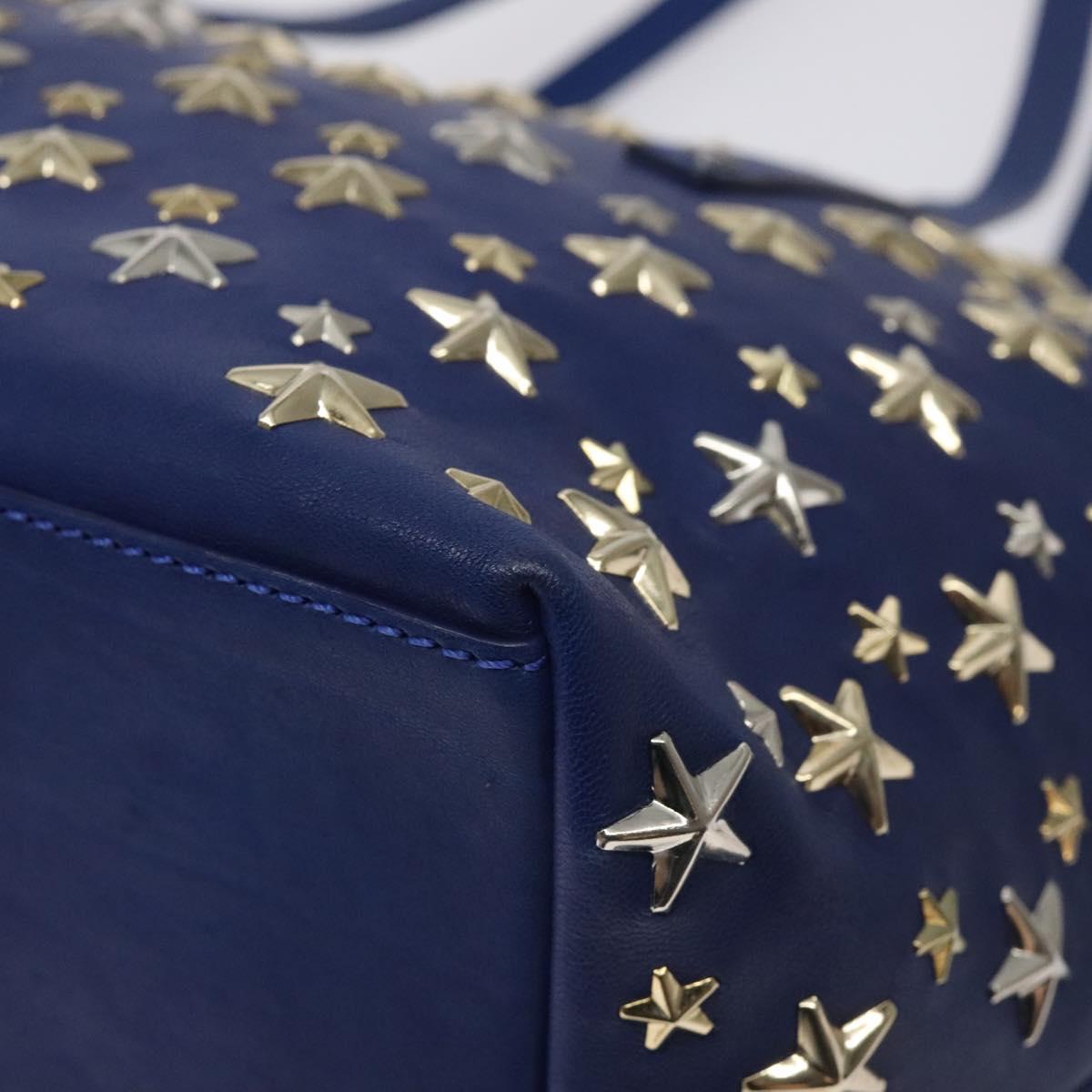 Jimmy Choo Studs Tote Bag Leather Blue Gold Auth 130222