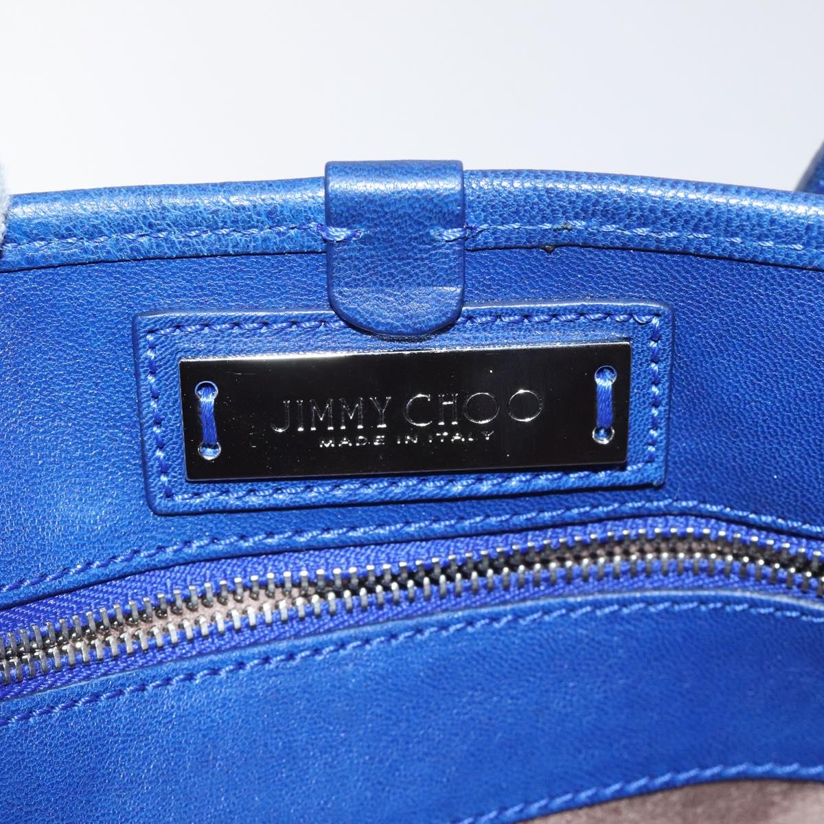 Jimmy Choo Studs Tote Bag Leather Blue Gold Auth 130222