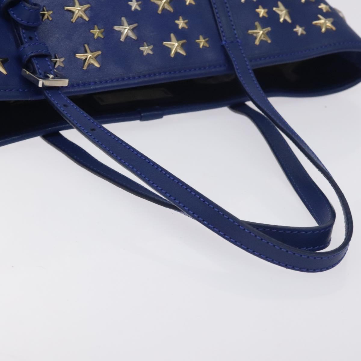 Jimmy Choo Studs Tote Bag Leather Blue Gold Auth 130222