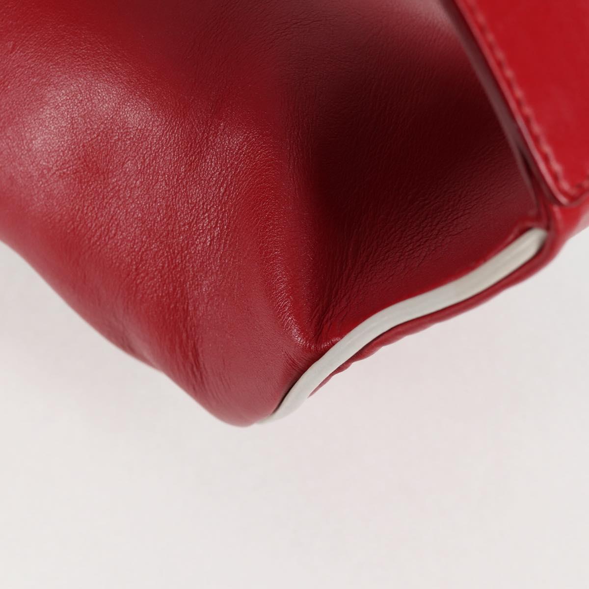 PRADA Body Bag Leather Silver Red Auth 130229V