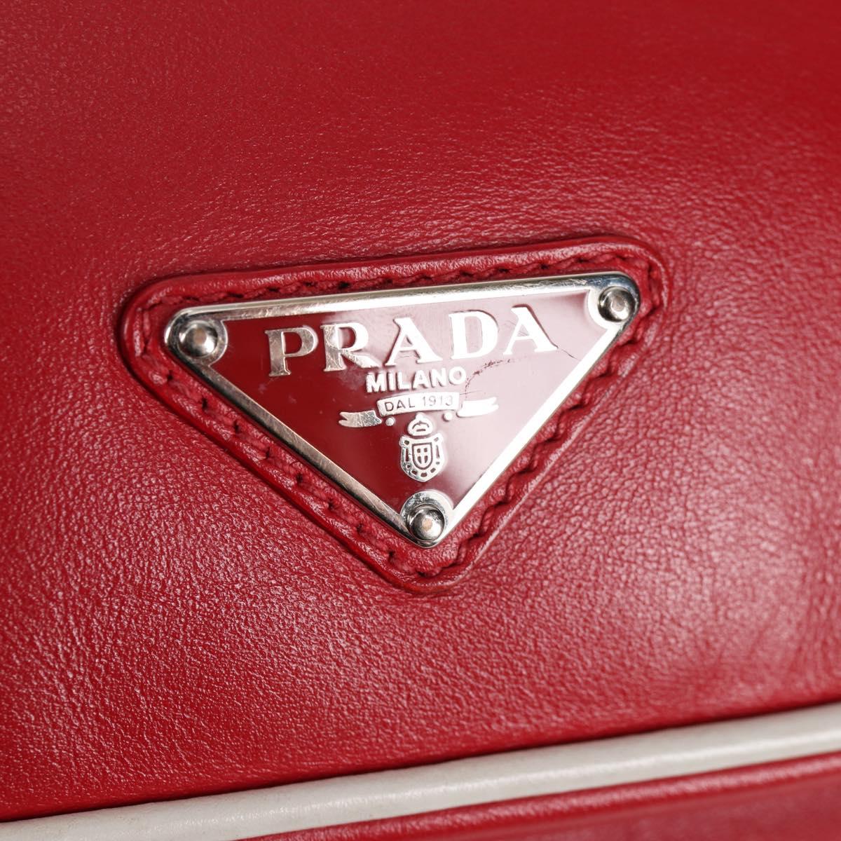 PRADA Body Bag Leather Silver Red Auth 130229V