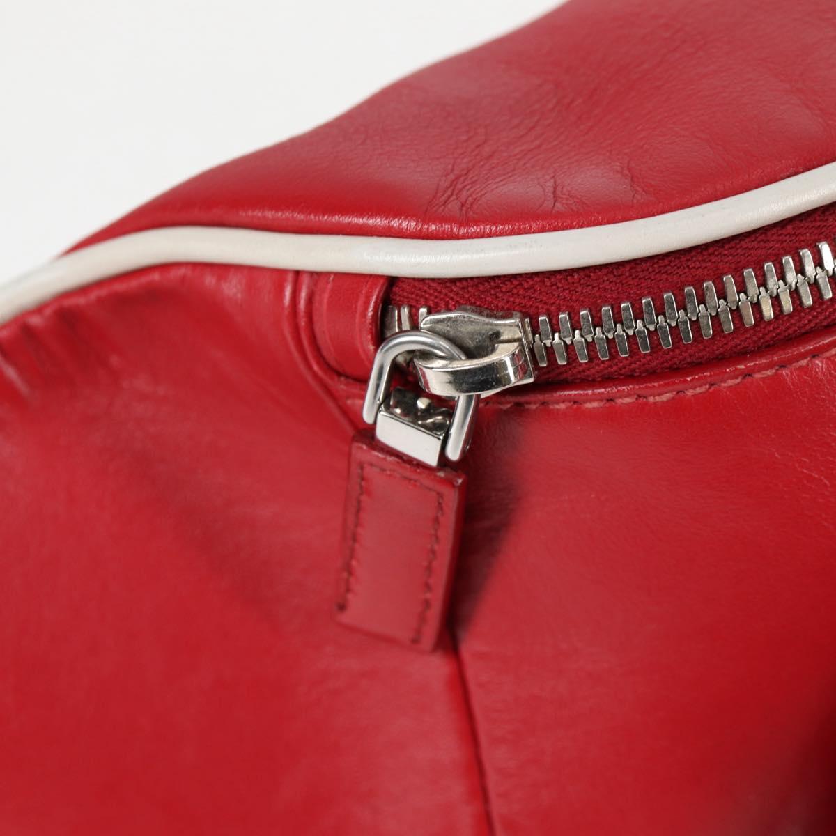 PRADA Body Bag Leather Silver Red Auth 130229V