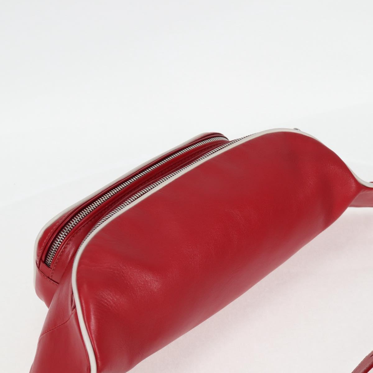 PRADA Body Bag Leather Silver Red Auth 130229V
