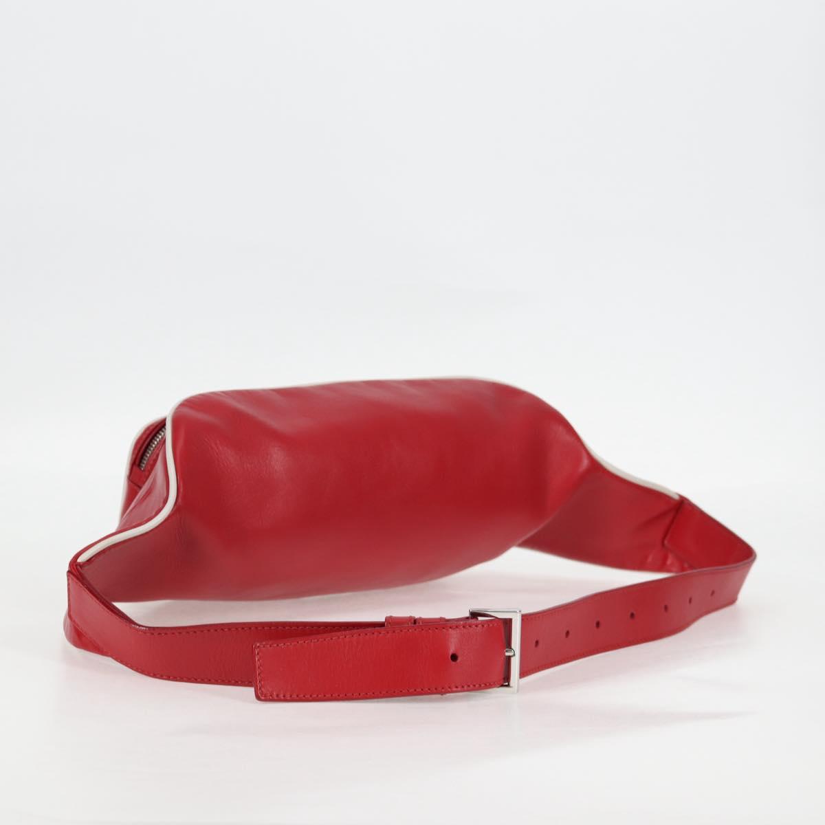 PRADA Body Bag Leather Silver Red Auth 130229V