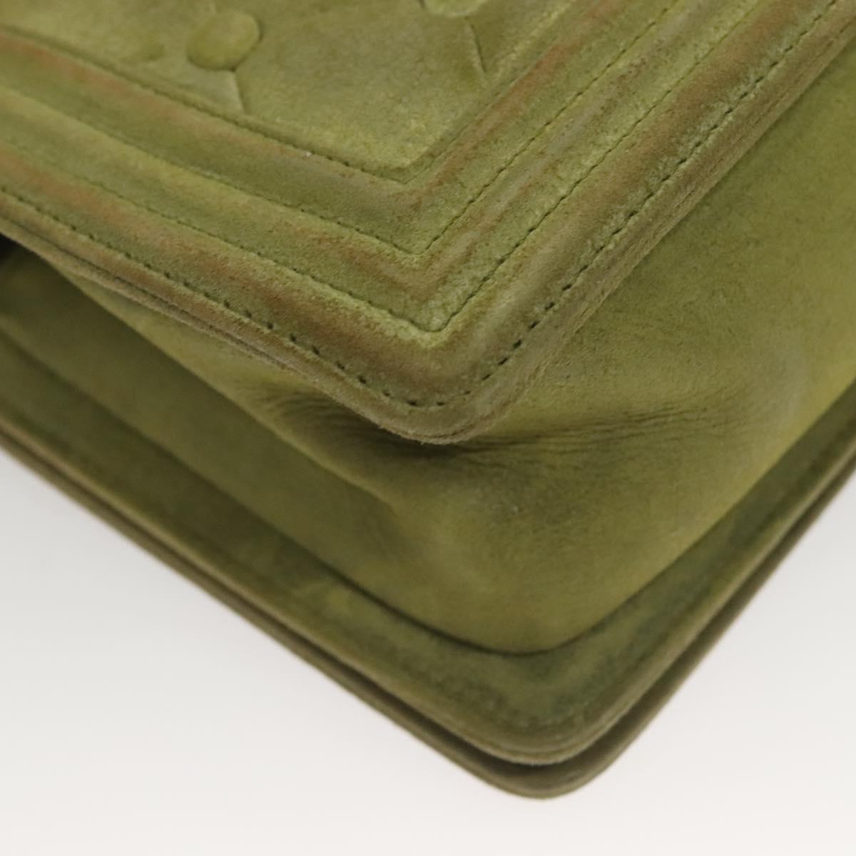 CHANEL Chain Matelasse Boy Chanel Shoulder Bag Suede Green CC Auth 130248