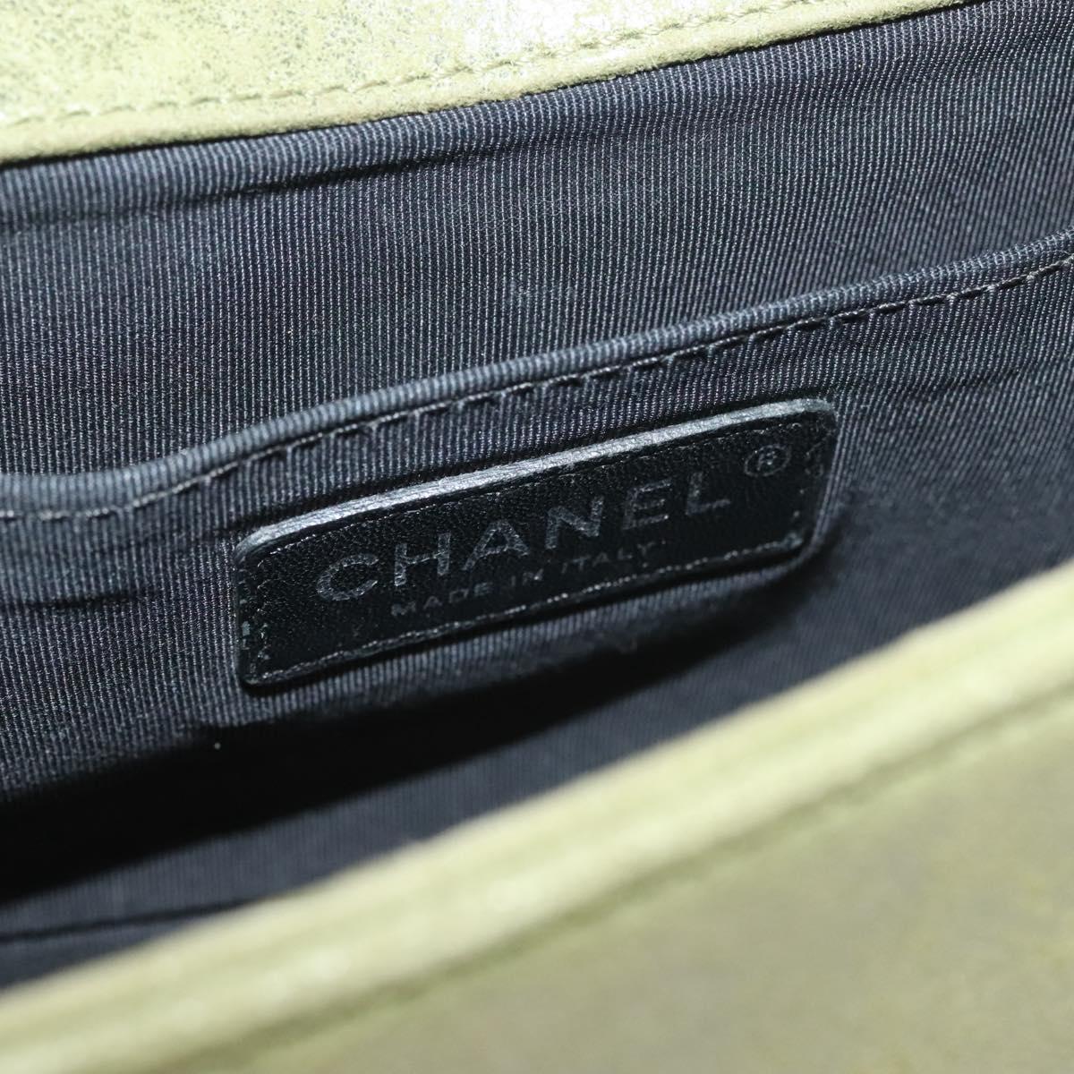 CHANEL Chain Matelasse Boy Chanel Shoulder Bag Suede Green CC Auth 130248