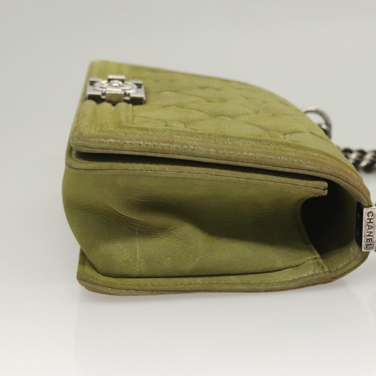 CHANEL Chain Matelasse Boy Chanel Shoulder Bag Suede Green CC Auth 130248