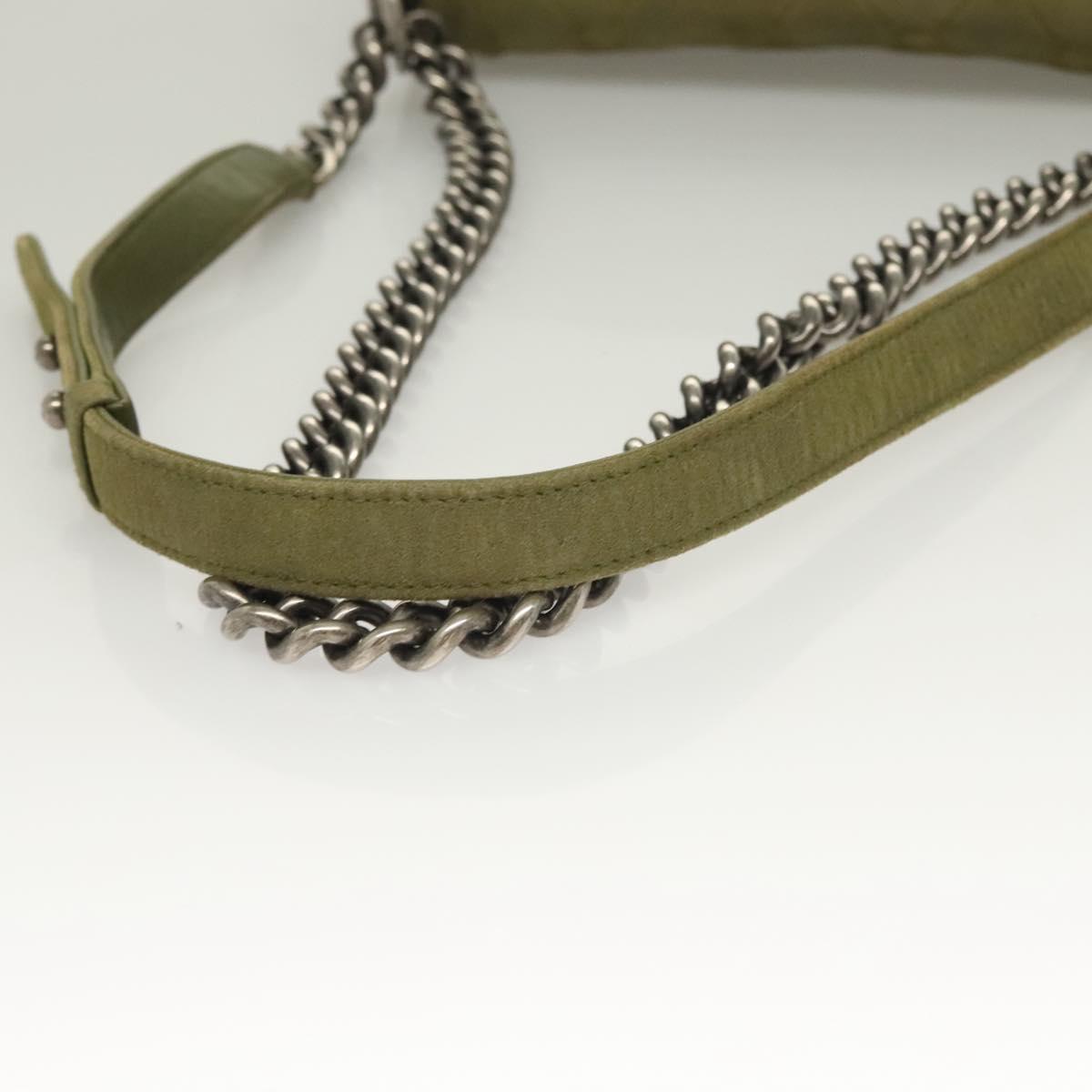 CHANEL Chain Matelasse Boy Chanel Shoulder Bag Suede Green CC Auth 130248