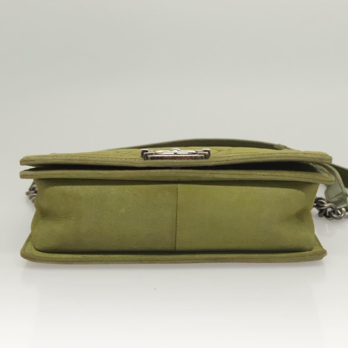 CHANEL Chain Matelasse Boy Chanel Shoulder Bag Suede Green CC Auth 130248