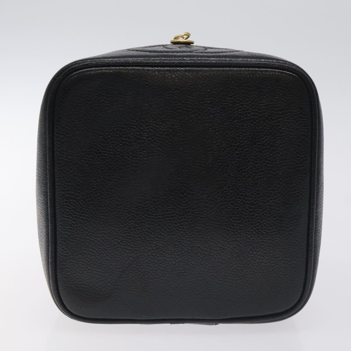 CHANEL COCO Mark Vanity Pouch Caviar Skin Black Gold CC Auth 130251